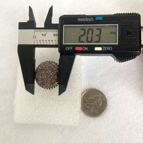 Sterling Silver 925 FD Felecia Designs Round Titanium Aura Druzy Ring Size 7 - Picture 14 of 16